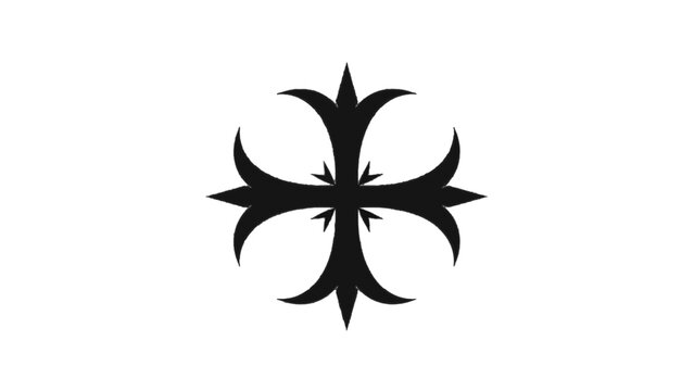 Vector illustration&nbsp;of black stylized cross symbol with curved, pointed arms isolated on transparent background 