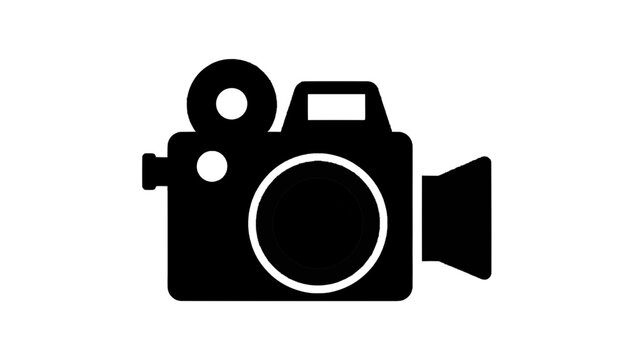 Vector illustration&nbsp;of black and white icon of a movie camera or video camera combined with a still camera lens on transparent background