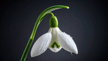 Fototapeta premium A delicate snowdrop flower, showcasing its pristine beauty with water droplets 