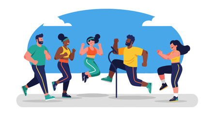 Energetic People Exercising Outdoors In A Motivational And Joyful Fitness Scene