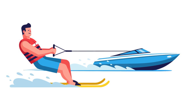 Energetic Waterskiing Recreation Depiction With Lively Animated Watersports Elements