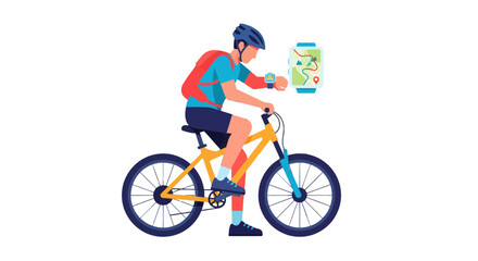 Fototapeta premium Cyclist Using Smartwatch And Navigation During Outdoor Cycling Training Adventure
