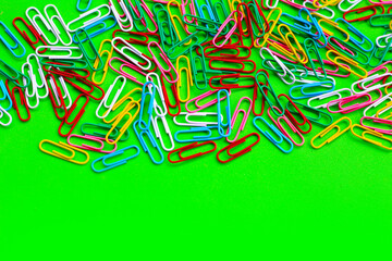 Colorful paper clips, Top view with copy space