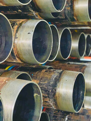 Close-up abstract Background of Stacked Grey PVC Pipes in a Geometric Pattern