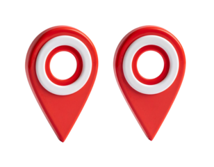 Two red map pin pointers with white rings
