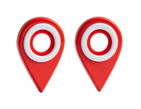 Two red map pin pointers with white rings