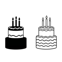 Two stylized birthday cakes with candles one solid black and one outline