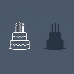 Simple two tier birthday cake icon with candles outline and silhouette