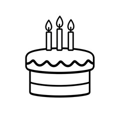 Simple line drawing of a birthday cake with three candles