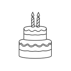 Simple hand drawn two tier birthday cake with two candles