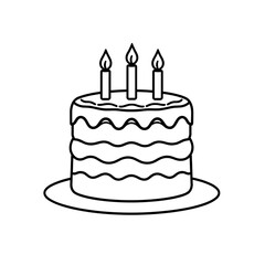 Simple hand drawn outline of a three layer birthday cake with three candles