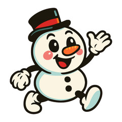 Obraz premium PNG Cheerful cartoon snowman waving