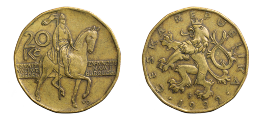 Coin of twenty Czech koruna isolated on white background