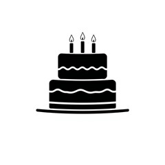 Simple black silhouette of a two tiered birthday cake with candles