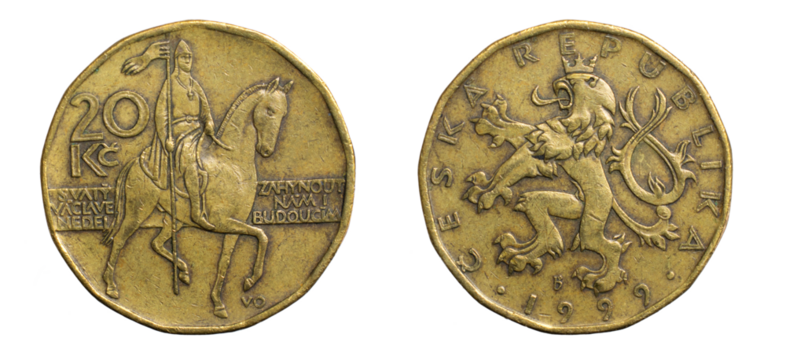 Coin of twenty Czech koruna isolated on white background