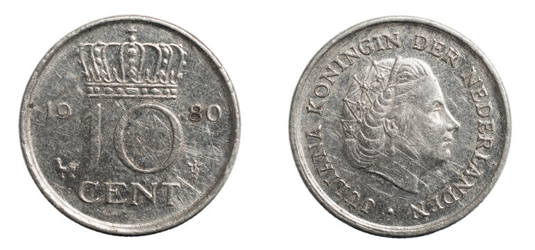 ten dutch cents coin isolated on white background