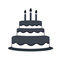 Three tier dark gray birthday cake with candles