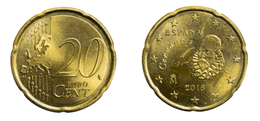 20 euro cent coin on white background
