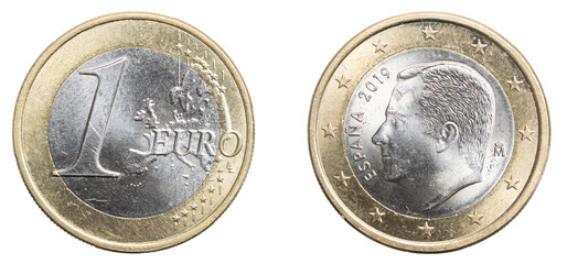 one euro coin on a white isolated background