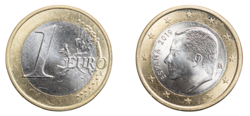 one euro coin on a white isolated background