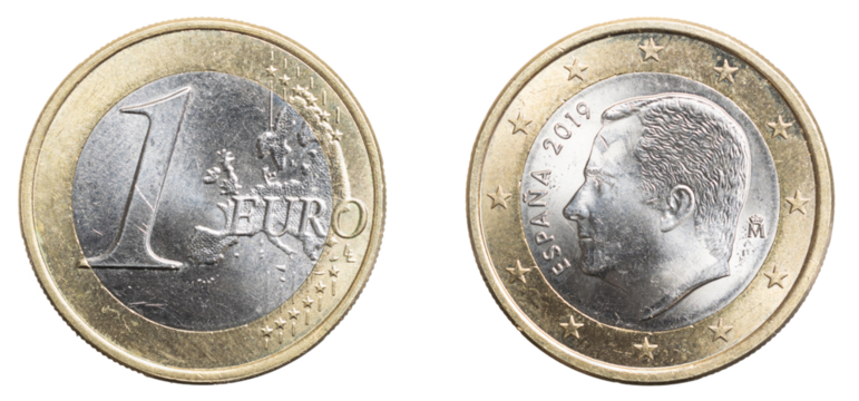 one euro coin on a white isolated background