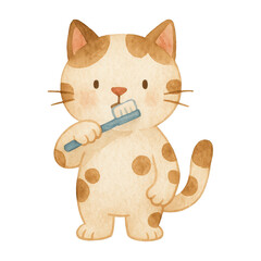 Fototapeta premium PNG Cute cat brushing teeth