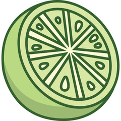 Stylized Cut Lime Fruit Slice with Green Peel and Juicy Pulp Texture Isolated on White Background