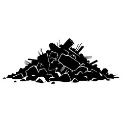 Silhouette of a pile of debris, trash, or rubble isolated on