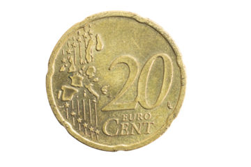 20 euro cent coin on white background