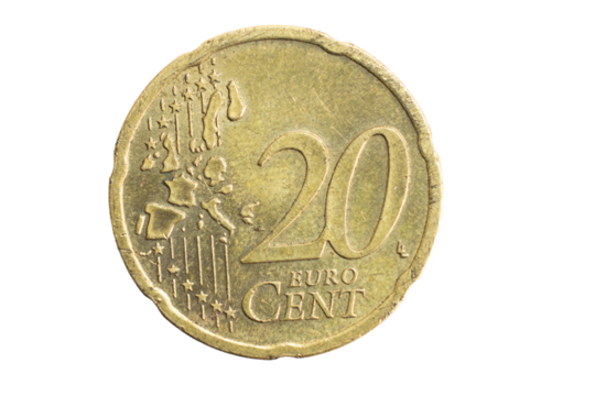 20 euro cent coin on white background - Powered by Adobe