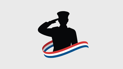 Minimalist flat vector soldier silhouette saluting with tricolor ribbon for army day celebrations