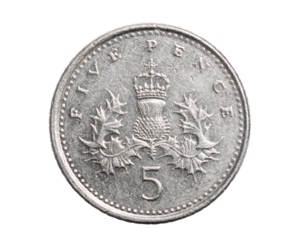 five pence coin on white isolated background