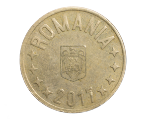 Romania fifty bani coin isolated on white background