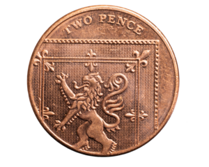 two pence coin on a white background