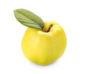 Sweet ripe quince with leaf on white background