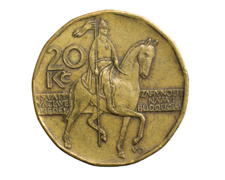 Coin of twenty Czech koruna isolated on white background