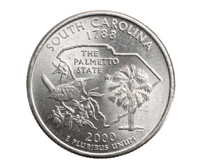 quarter of a US dollar coin isolated on white background