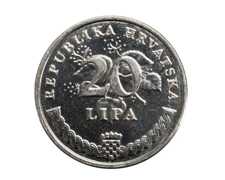 twenty croatian lipa coin isolated on white background