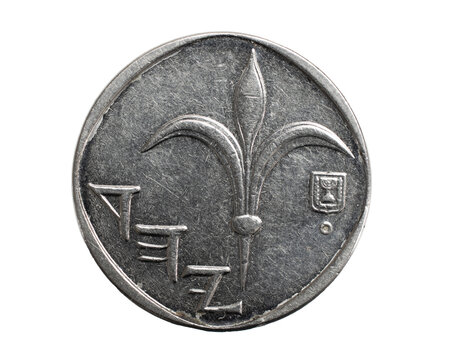 One new Israeli shekel coin isolated on white background