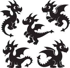 Animated black dragon silhouettes showcase fantasy creature in varying poses against a transparent backdrop