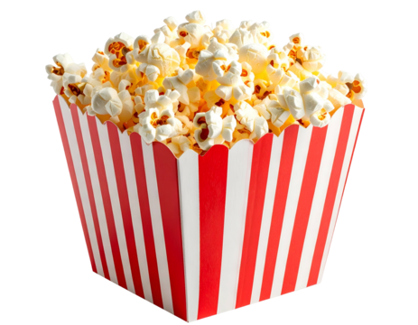 A bucket of fluffy kernels with red stripes