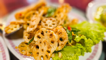 Crispy Deep-Fried Lotus Root Slices Asian Snack