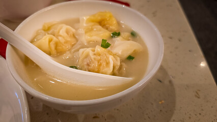 Wonton Soup with Dumplings in Bowl