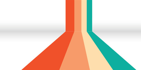 Abstract background with four colorful retro stripes creating a perspective effect on a white surface. © Alfan