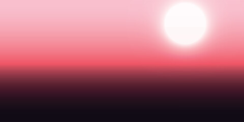 A serene abstract landscape featuring a glowing white sun against a pink and red gradient sky at dusk or dawn.