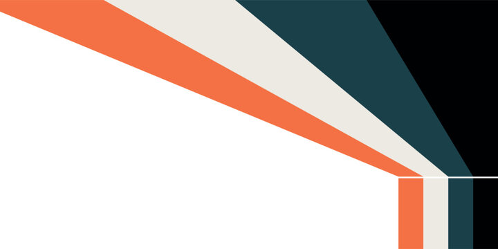 Abstract geometric background with four colored stripes in orange, cream, teal, and black creating a corner perspective.
