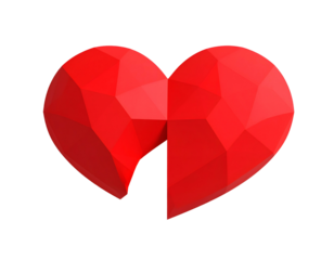Geometric red heart, split in two halves