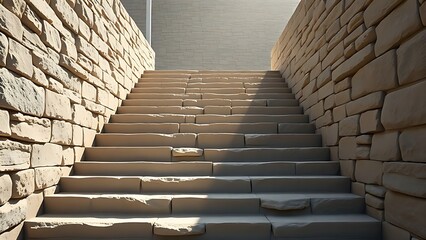 ascent. Stone staircase with final steps leading to a platform. real-estate listings, architecture portfolios, designed for real-estate listing and luxury residence showcases.