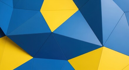 Abstract geometric pattern of interlocking triangles in vibrant blue and yellow