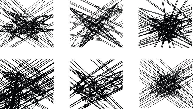 Chaotic overlapping power lines abstract illustration, complex electric grid silhouette artwork, high tension wires pattern background, energy infrastructure concept design